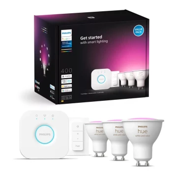 Set di base Philips Hue WHITE AND COLOR AMBIANCE 3xGU10/4,2W/230V 2000-6500K + Dispositivo di interconnessione