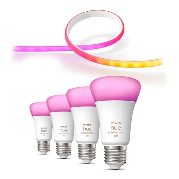 SET - Striscia LED RGBW dimmerabile Philips Hue WHITE AND COLOR AMBIANCE 2m LED/20W/230V + 4x Lampadina dimmerabile Philips A60 E27/6,5W/230V 2000-6500K