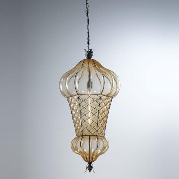 SIRU - Lampadario a sospensione con catena BABÀ 1xE27/60W/230V diametro 30 cm beige/marrone Vetro veneziano