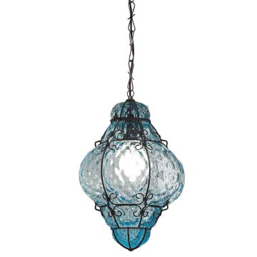 SIRU- Lampadario a sospensione con catena CLASSIC 1xE27/60W/230V diametro 30 cm blu/nero Vetro veneziano