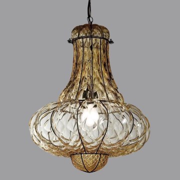 SIRU - Lampadario a sospensione con catena DOGE 1xE27/60W/230V diametro 30 cm beige/nero Vetro veneziano