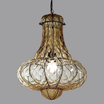 SIRU - Lampadario a sospensione con catena DOGE 1xE27/60W/230V diametro 30 cm beige/nero Vetro veneziano