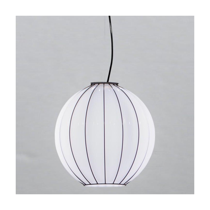 SIRU - Lampadario a sospensione con filo SFERA 1xE27/60W/230V diametro 32 cm nero/bianco Vetro veneziano