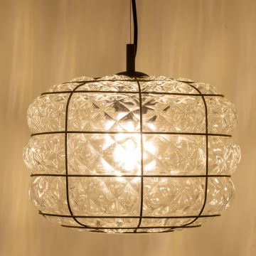 SIRU - Lampadario a sospensione con filo TERRA 1xE27/60W/230V nero/limpido Vetro veneziano