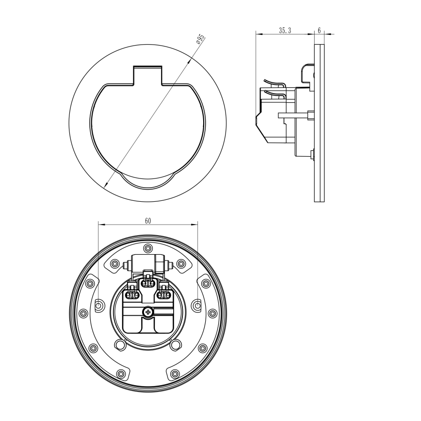 Presa a pavimento da incasso per esterni IP55 tondo