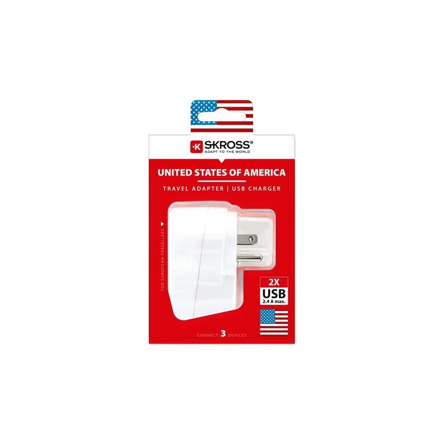 Adattatore da viaggio per gli USA 230V + 2x porta USB