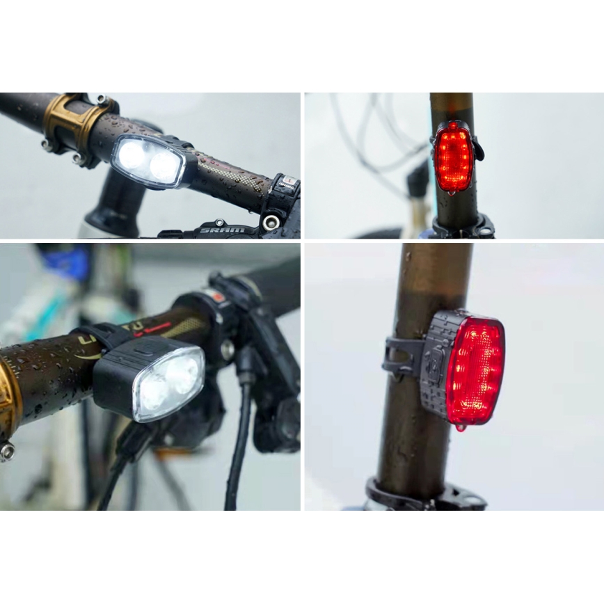 SET 2x LED Luce per bicicletta ricaricabile e dimmerabile 350 mAh IP44 rosso/bianco