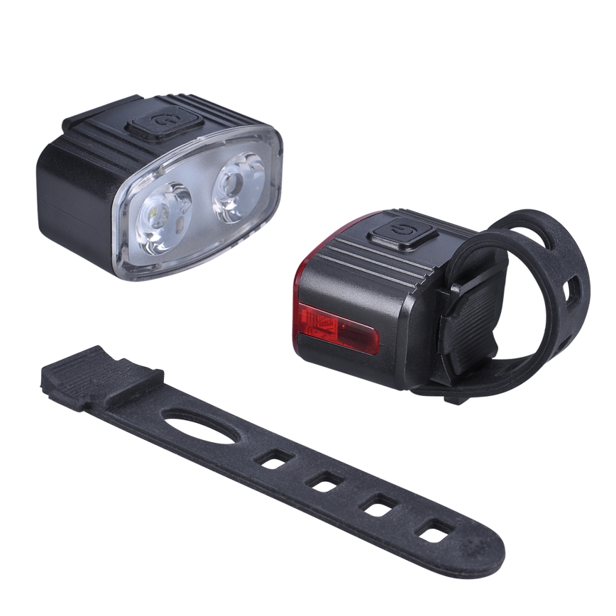 SET 2x LED Luce per bicicletta ricaricabile e dimmerabile 350 mAh IP44 rosso/bianco