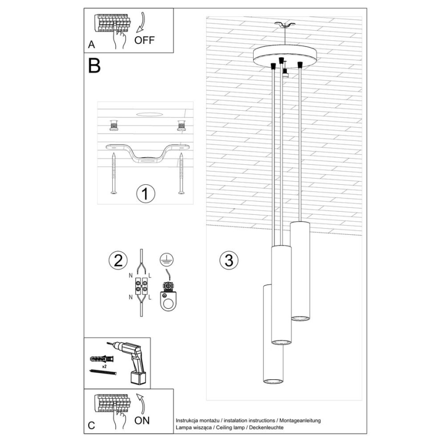 Lampadario su corda LAGOS 3xGU10/40W/230V bianco