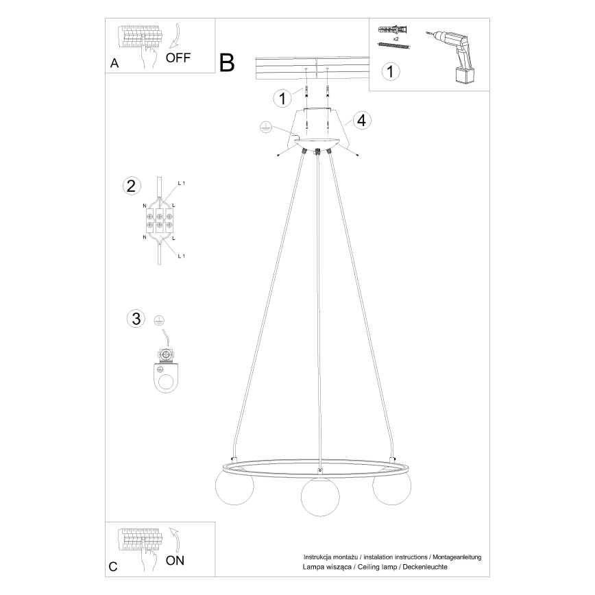 Lampadario a sospensione con filo YOLI 3xG9/8W/230V nero