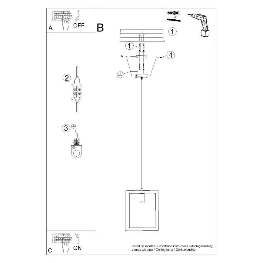 Lampadario a sospensione con filo ARIES 1xE27/15W/230V bianco