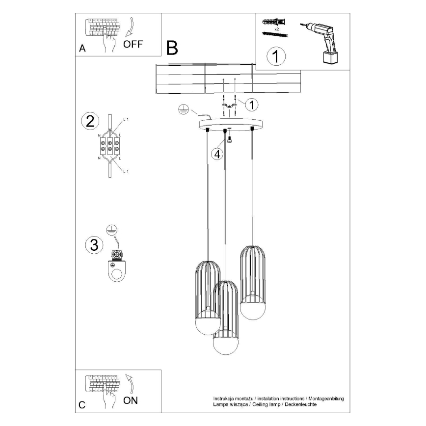 Lampadario a sospensione con filo BRINA 3xG9/8W/230V bianco