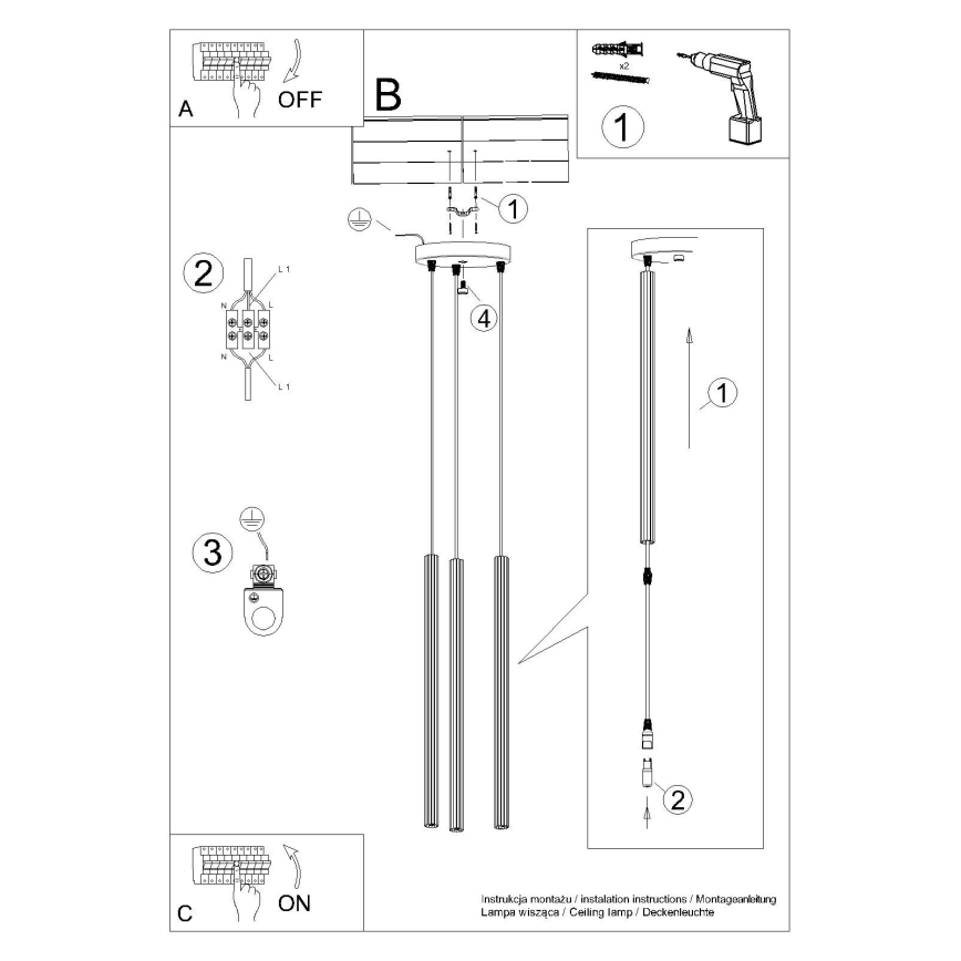 Lampadario a sospensione con filo ARCHE 3xG9/8W/230V bianco