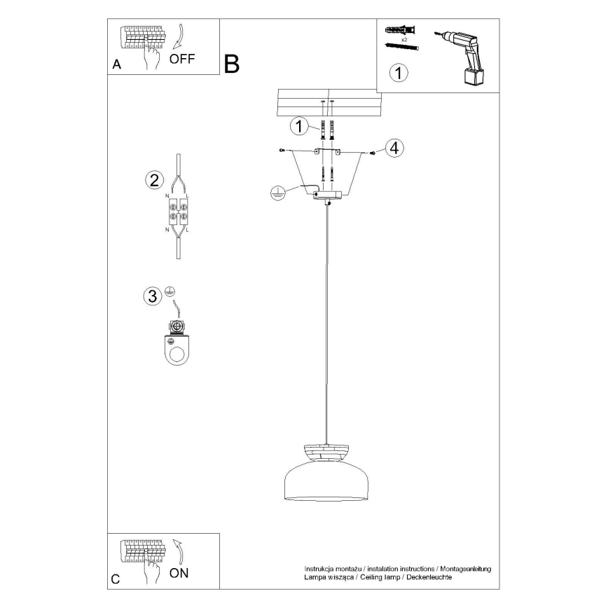 Lampadario a sospensione con filo MARION 1xE27/15W/230V bianco