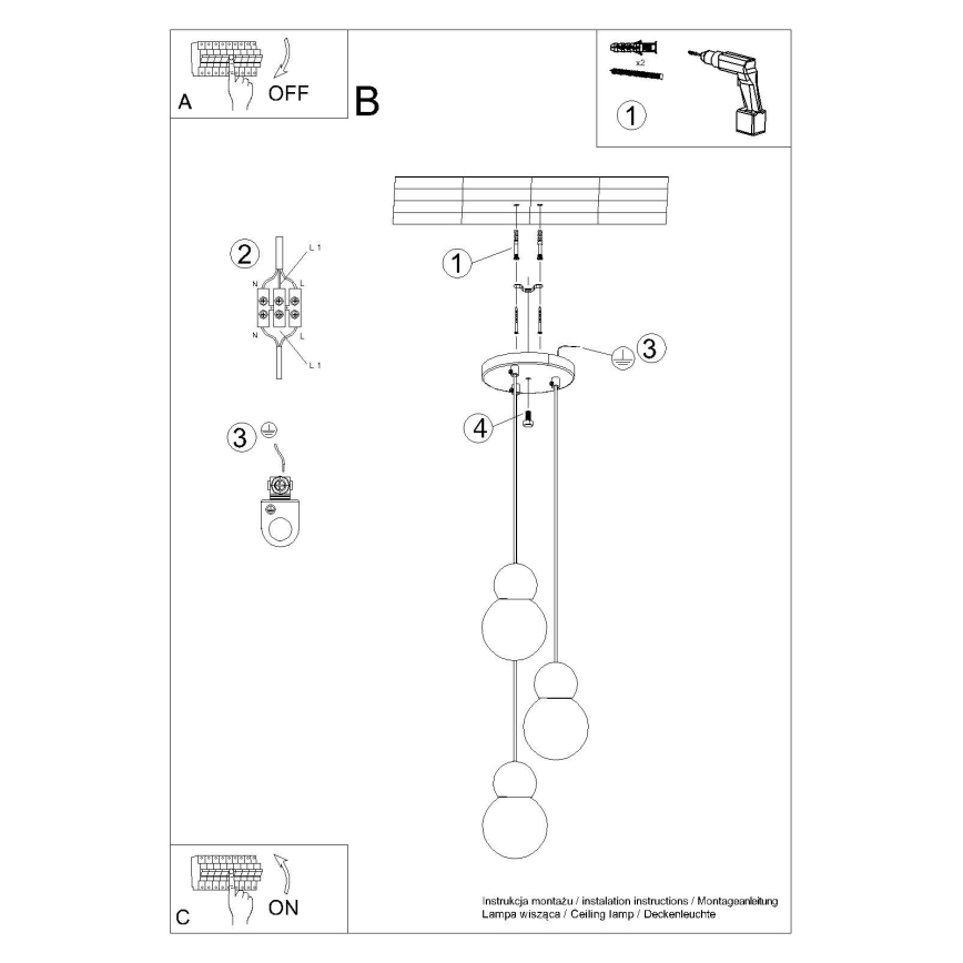 Lampadario a sospensione con filo PEKKA 3xG9/8W/230V bianco