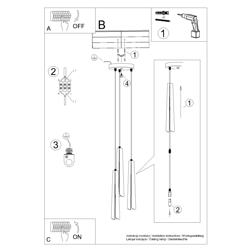 Lampadario a sospensione con filo PRYSM 3xG9/8W/230V bianco