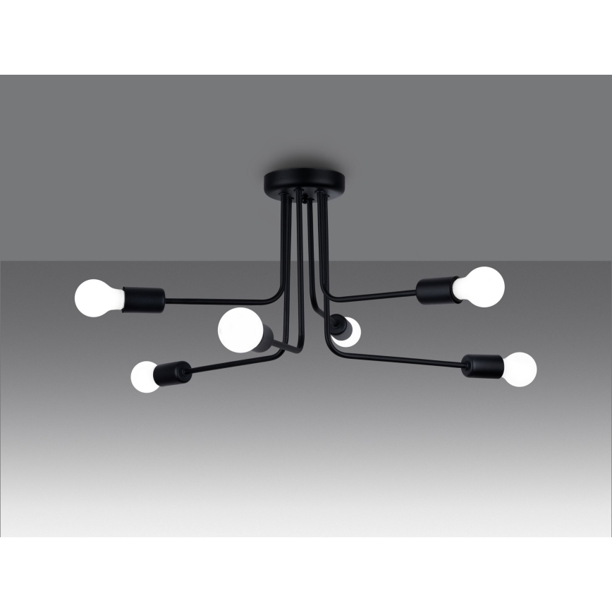 Lampadario a sospensione con supporto rigido NORAH 6xE27/15W/230V nero