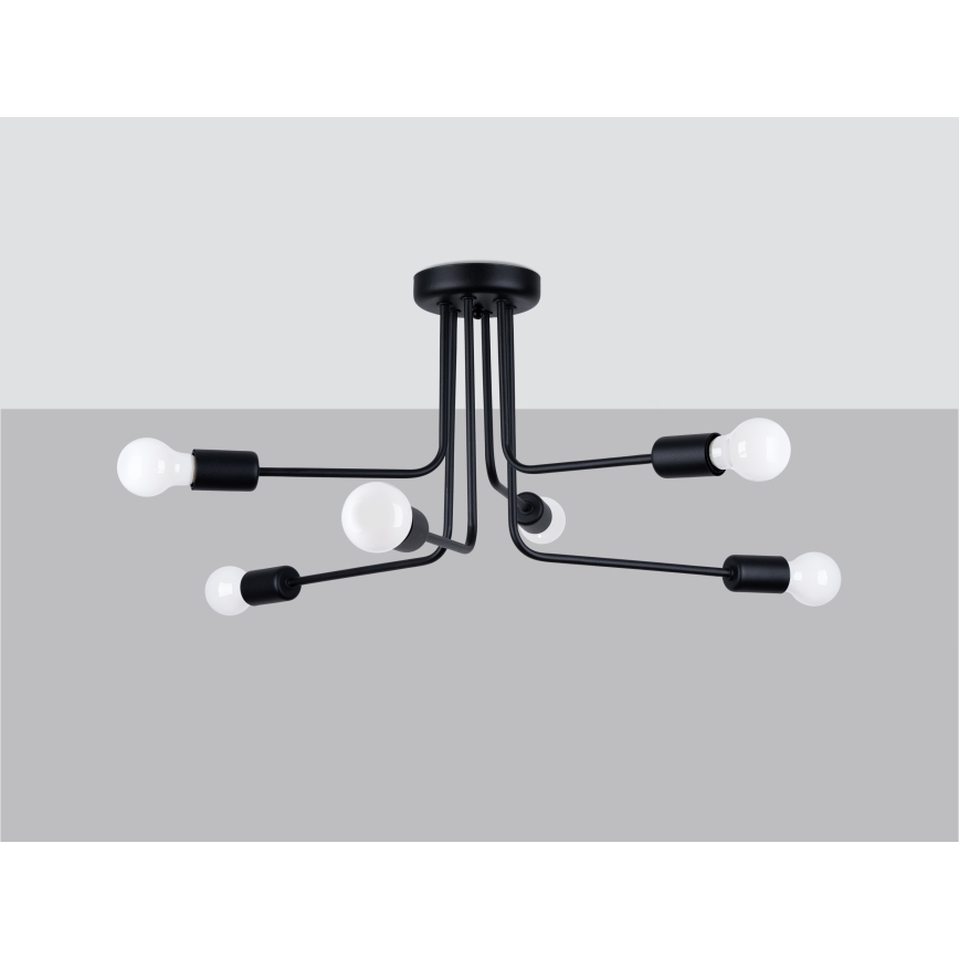 Lampadario a sospensione con supporto rigido NORAH 6xE27/15W/230V nero