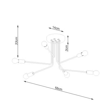 Lampadario a sospensione con supporto rigido NORAH 6xE27/15W/230V nero