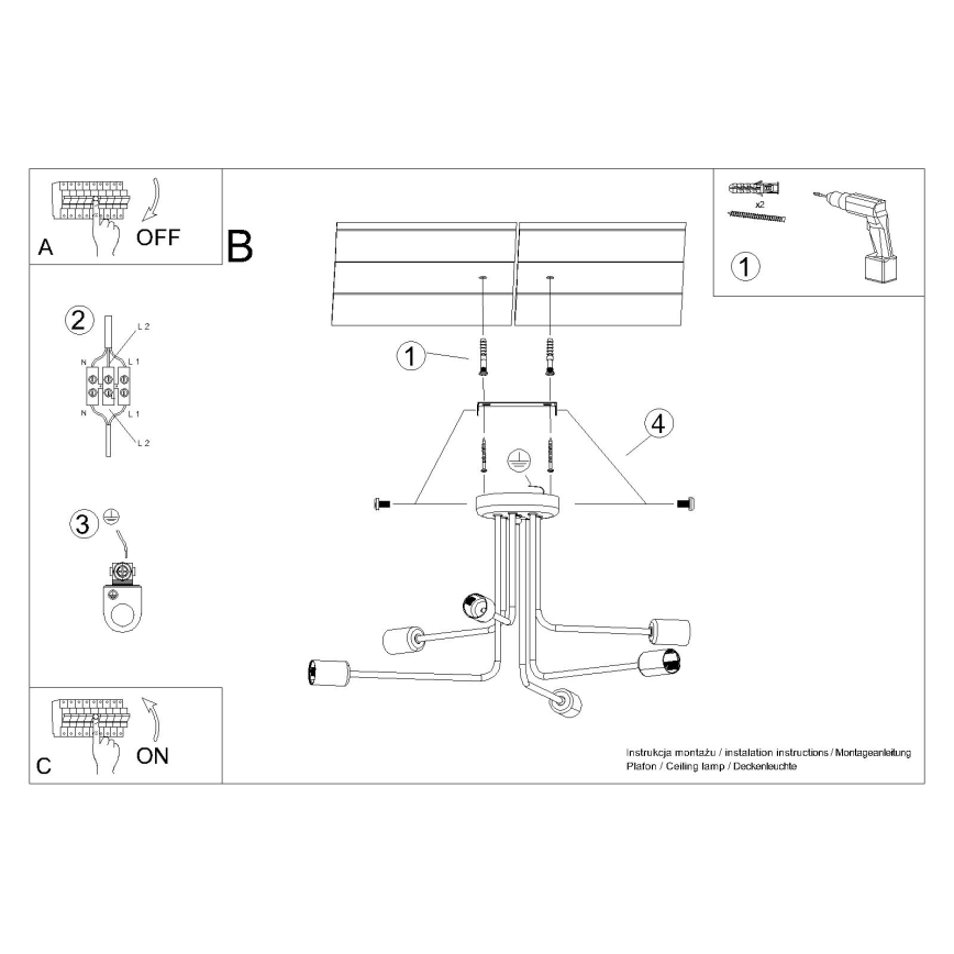 Lampadario a sospensione con supporto rigido NORAH 6xE27/15W/230V nero