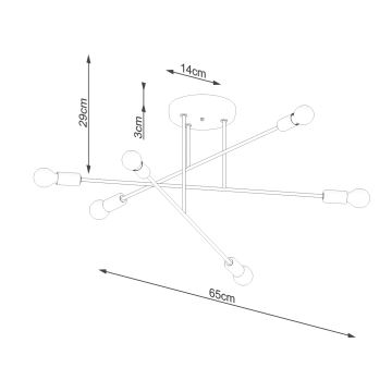 Lampadario a sospensione con supporto rigido NORAH 6xE27/15W/230V nero