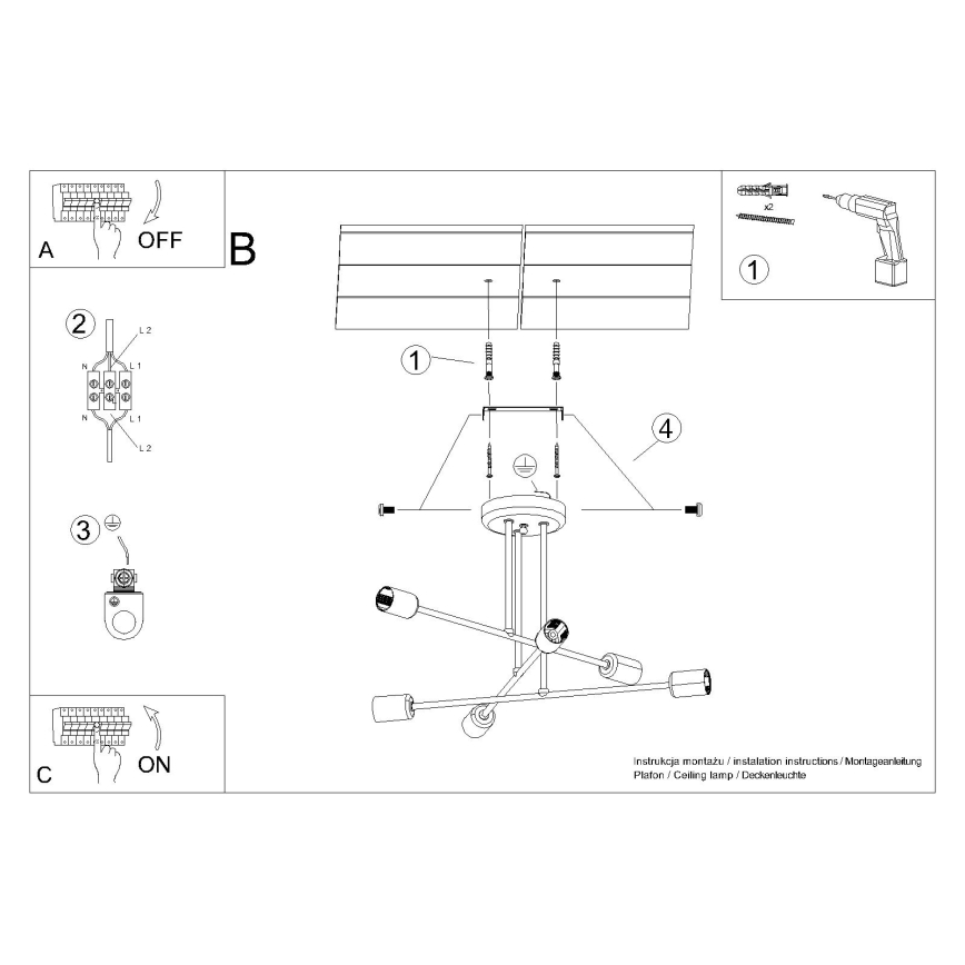 Lampadario a sospensione con supporto rigido NORAH 6xE27/15W/230V nero