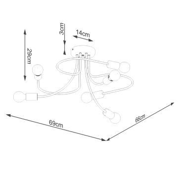 Lampadario a sospensione con supporto rigido LEVAR 6xE27/15W/230V nero