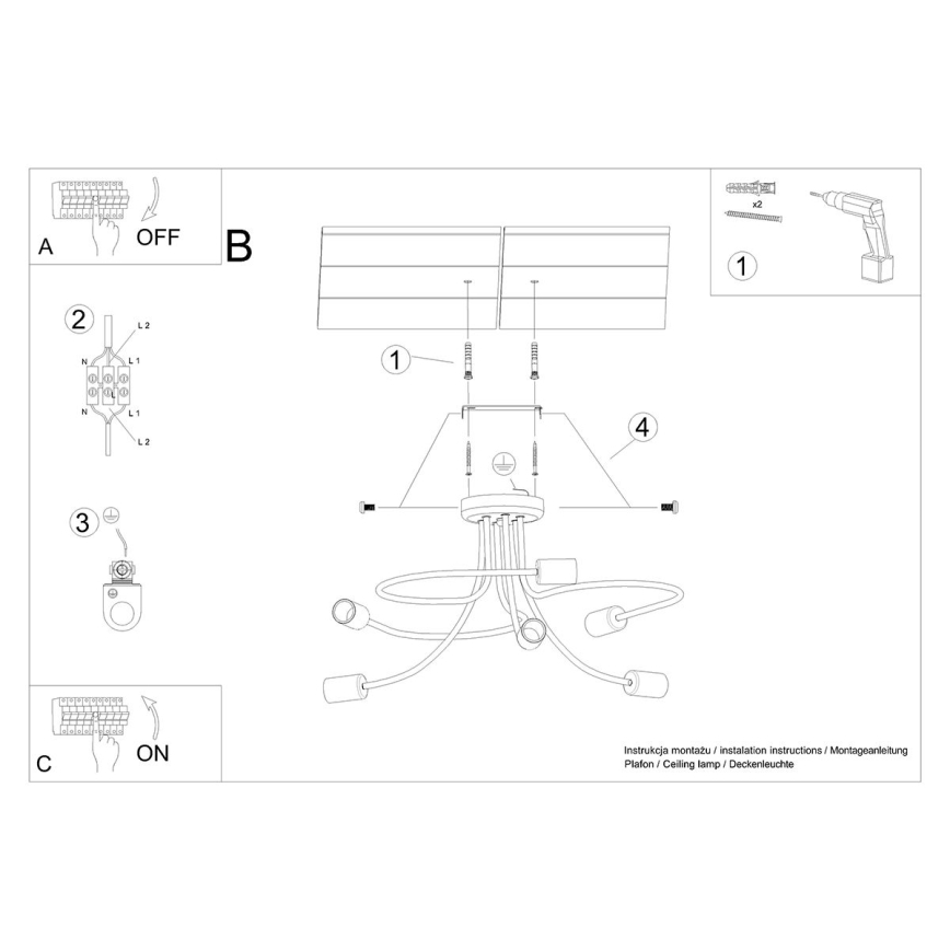 Lampadario a sospensione con supporto rigido LEVAR 6xE27/15W/230V nero