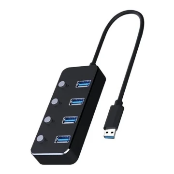 Splitter USB con interruttori 4xUSB-A 3.0 nero