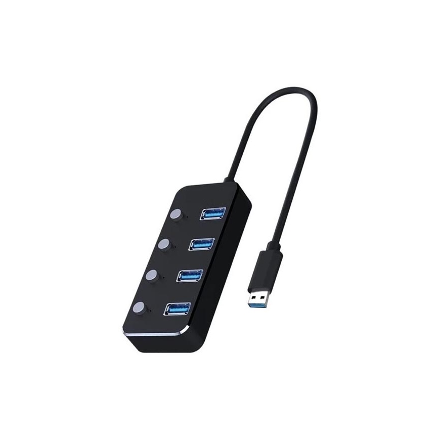 Splitter USB con interruttori 4xUSB-A 3.0 nero