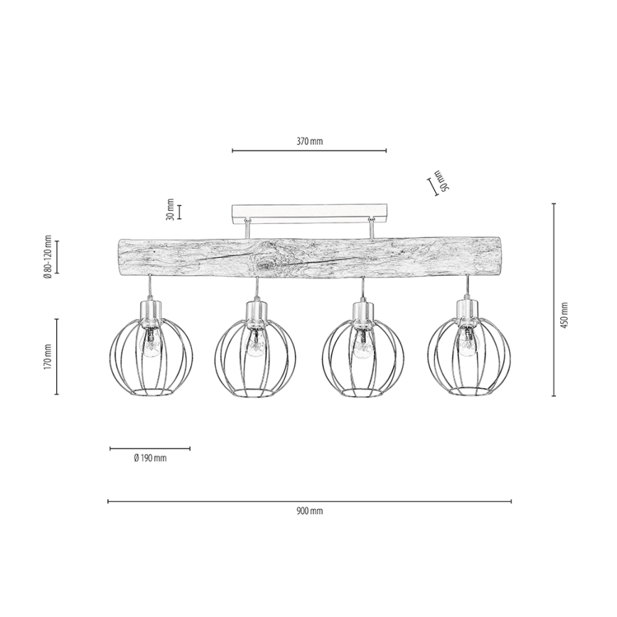 Surface-mounted lampadario BERIS 4xE27/25W/230V pino - certificato FSC