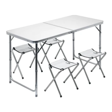 Tavolo da campeggio pieghevole + 4 sedie bianco/cromato
