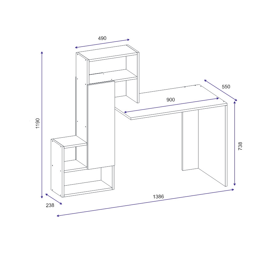 Tavolo da lavoro con mensola IRMAK 119x138,6 cm bianco