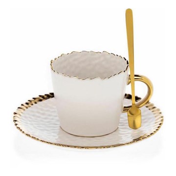 Tazza con piattino e cucchiaio VALIA cremoso/oro