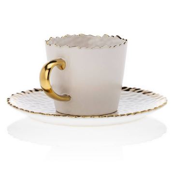 Tazza con piattino e cucchiaio VALIA cremoso/oro