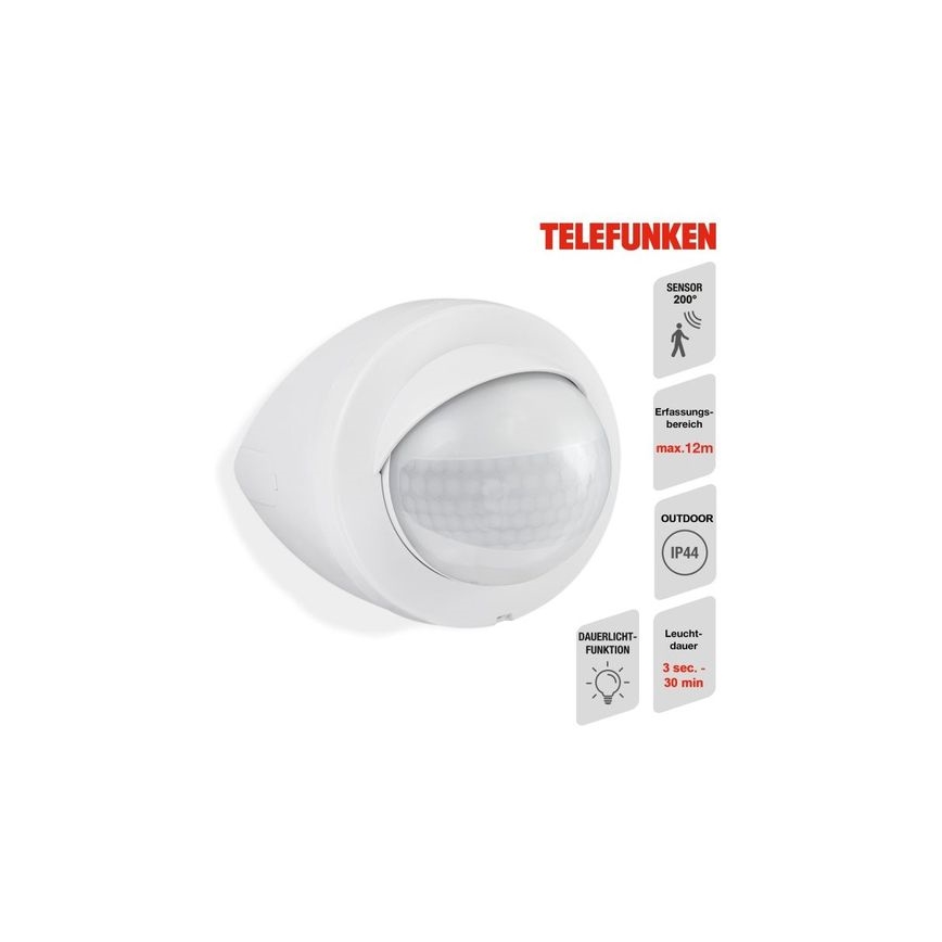 Telefunken 305906TF - Sensore di movimento da esterno 200° IP44 bianco