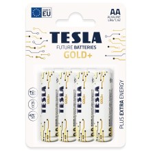 Tesla Batteries - 4 pz Batteria alcalina AA GOLD+ 1,5V 3200 mAh