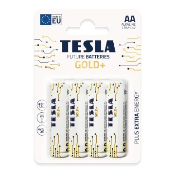 Tesla Batteries - 4 pz Batteria alcalina AA GOLD+ 1,5V 3200 mAh