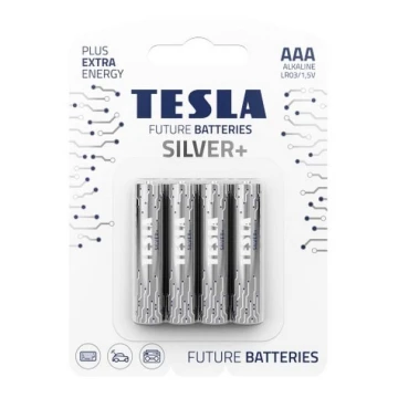 Tesla Batteries - 4 pz Batteria alcalina AAA SILVER+ 1,5V 1300 mAh