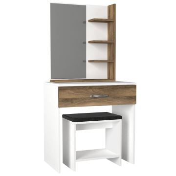 Toeletta tavolo da trucco OLIVIA 143x72 cm + tabouret 40x40 cm marrone/bianco