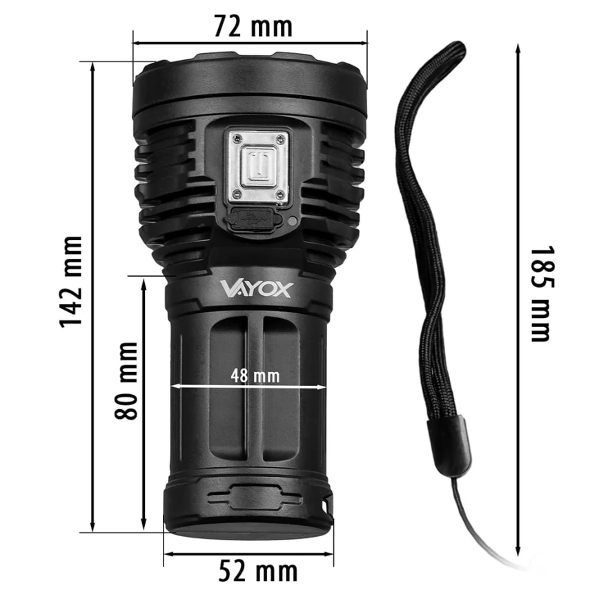 LED Dimmerabile rechargeable flashlight LED/5V IPX4 600 lm 4 h 1200 mAh