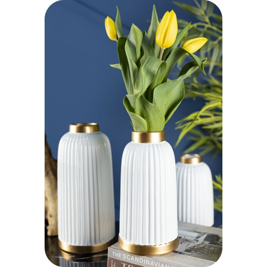 Vaso in ceramica ROSIE 25x13 cm bianco/oro