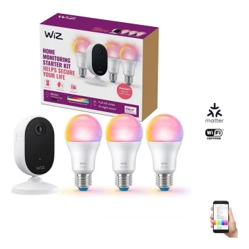 WiZ - Set per monitoring the household: 1x camera + 3x LED RGB lampadina A60 E27/8,5W/230V Wi-Fi