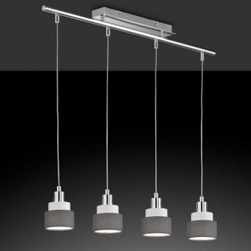 Wofi 11624 - Lampadario a sospensione con filo NAPLES 4xE14/28W/230V grigio/cromo lucido