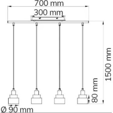 Wofi 11624 - Lampadario a sospensione con filo NAPLES 4xE14/28W/230V grigio/cromo lucido