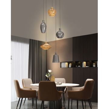 Wofi 5005-501 - Lampadario a sospensione con filo ROUEN 5xE14/40W/230V oro/grigio