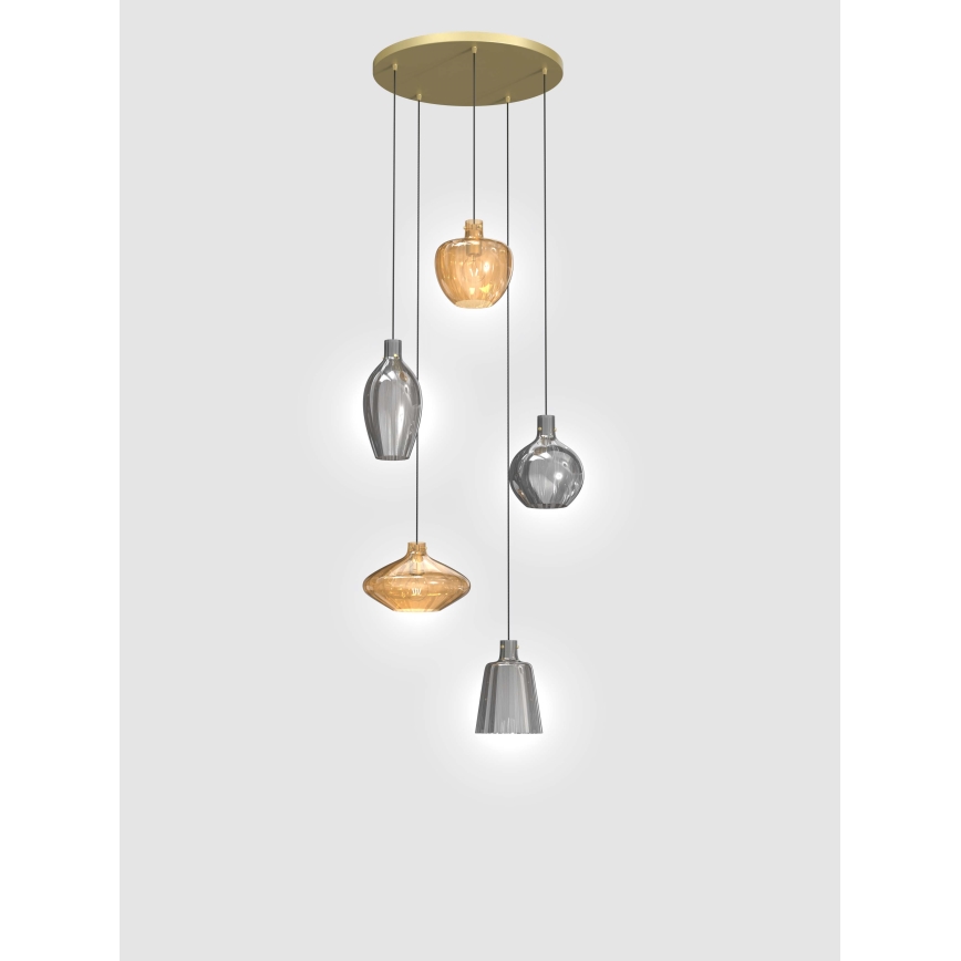 Wofi 5005-501 - Lampadario a sospensione con filo ROUEN 5xE14/40W/230V oro/grigio