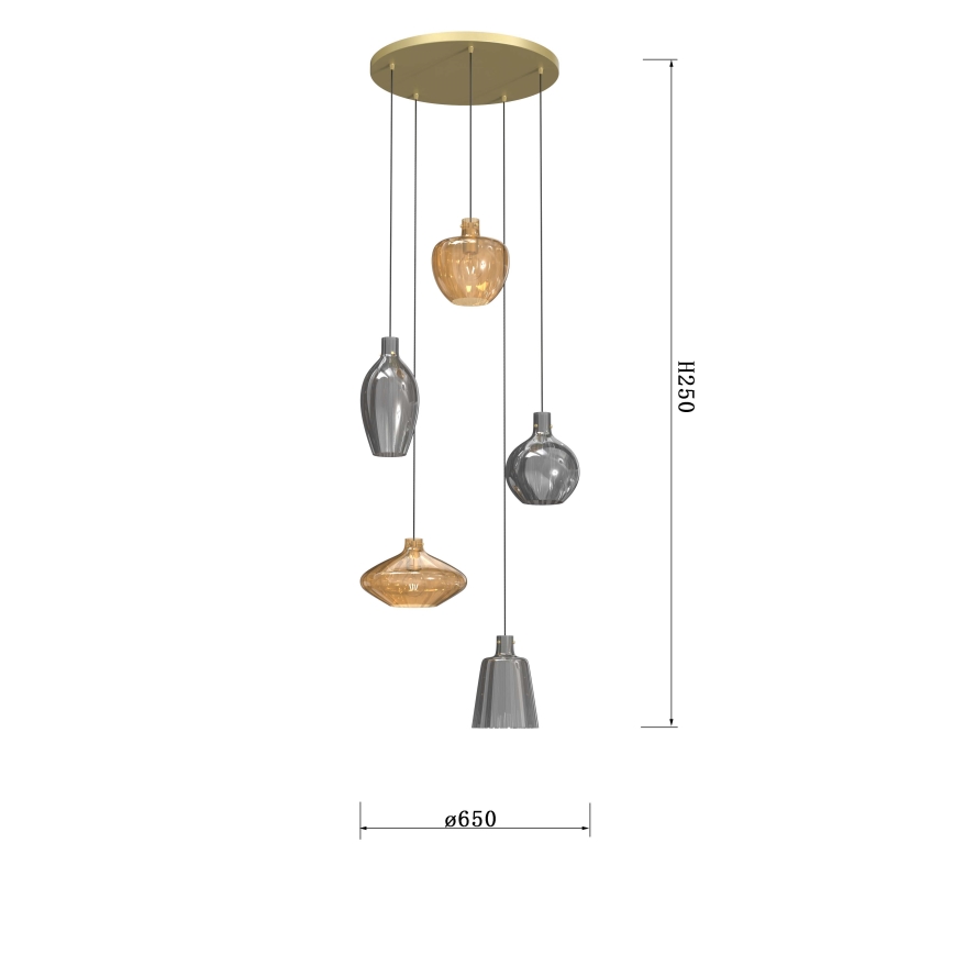 Wofi 5005-501 - Lampadario a sospensione con filo ROUEN 5xE14/40W/230V oro/grigio